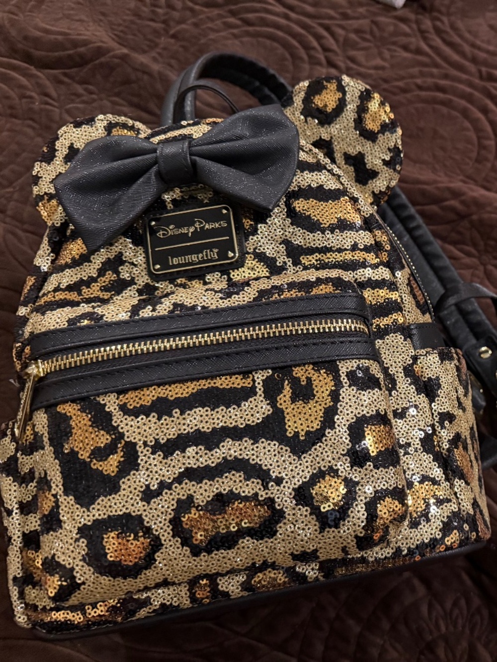 Leopard sequin loungefly Minnie backpack - Picture 1 of 4